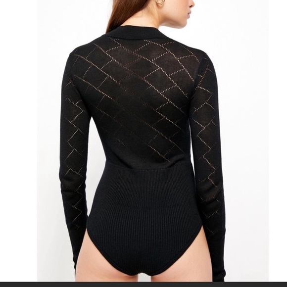 FREE PEOPLE bodysuit mock neck turtleneck size small black top pointelle - Picture 5 of 6
